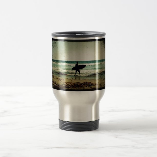 Mug De Voyage Silhouette Surfer de style vintage (Centre)