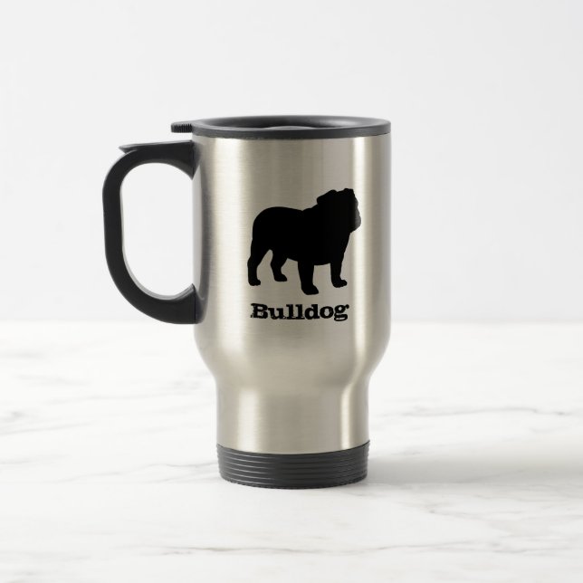 Mug De Voyage Silhouettes de Bouledogue Anglais avec Texte (Gauche)