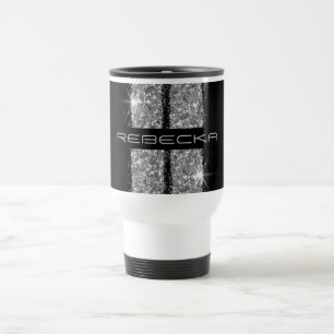 Mug De Voyage Silver Racing Stripe Sparkly Personnalisé
