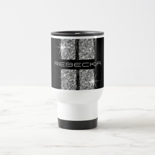 Mug De Voyage Silver Racing Stripe Sparkly Personnalisé (Centre)