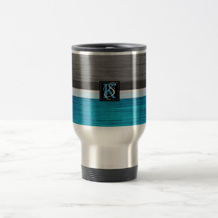 Mug De Voyage Simple deux tons bleu et gris Initiales Monogramme