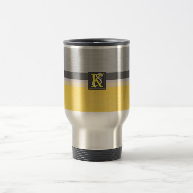 Mug De Voyage Simple deux tons jaune et gris Initiales Monogramm (Centre)