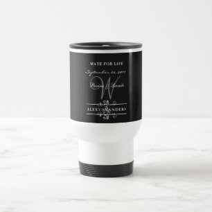 Mug De Voyage Simple Mais Élégant : Lin noir avec monogramme 
