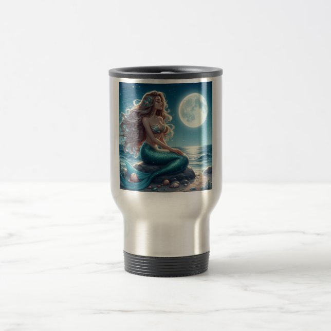 Mug De Voyage Sirène sur la plage la nuit (Centre)