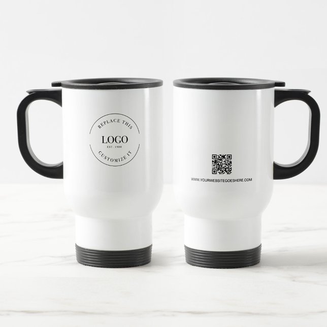 Mug De Voyage Site Web de code QR promotionnel du logo de l'entr (Simple business custom logo, website and QR code travel mug. )