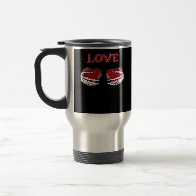 Mug De Voyage Skeleton Mains Coeur Drôle Design (Gauche)