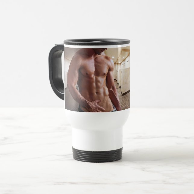 Mug De Voyage SlipperyJoe cheminée homme musclé six pack abs (Devant gauche)