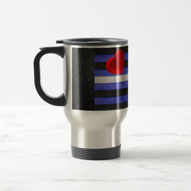 Mug De Voyage SlipperyJoe's cuir drapeau orgueil noir bleu royal (Gauche)