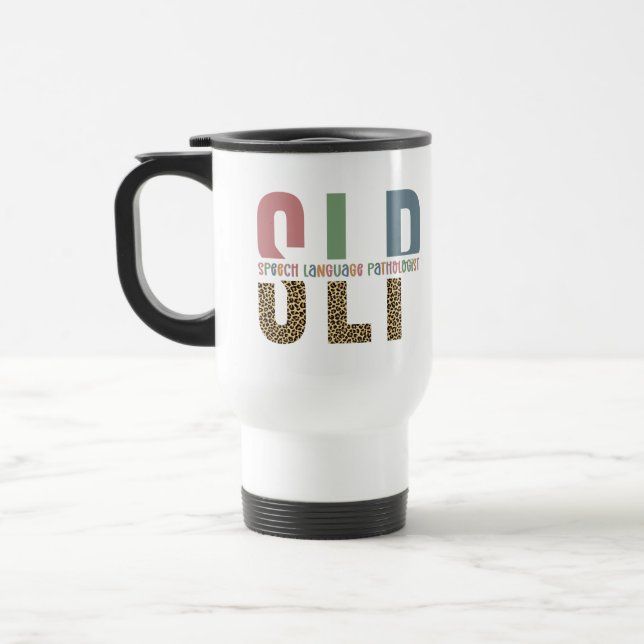 Mug De Voyage SLP papier guépard orthophoniste cadeau (Gauche)