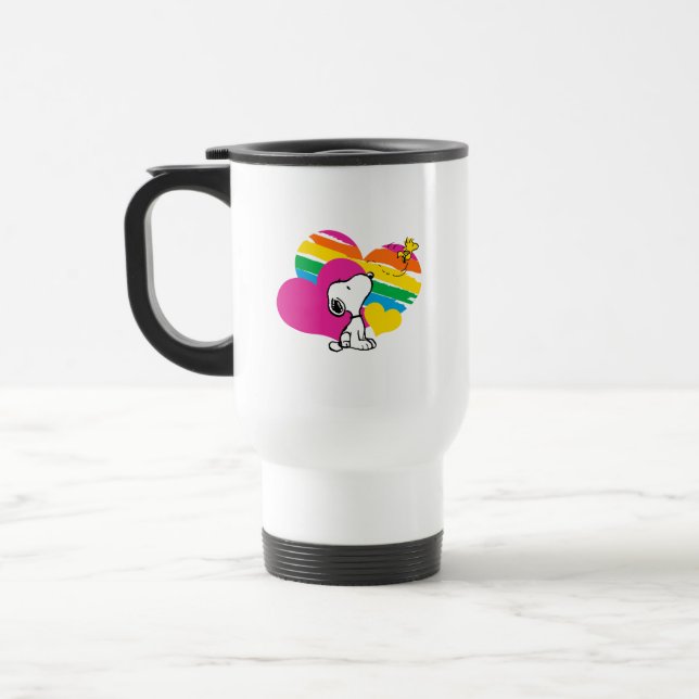 Mug De Voyage Snoopy et Woodstock | Coeurs arc-en-ciel (Gauche)