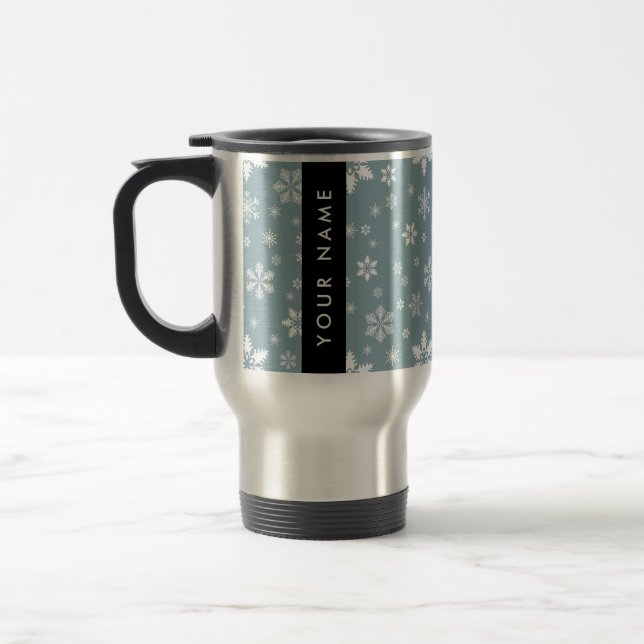 Mug De Voyage Snowflakes blanc, Grey, Votre nom, Personnaliser (Gauche)