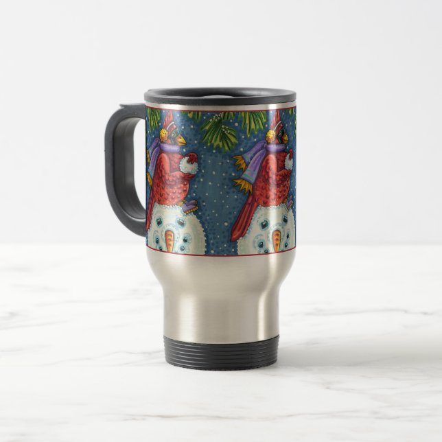 MUG DE VOYAGE SNOWMAN BODYGUARD, CHRISTMAS CARDINAL REDBIRD (Devant gauche)