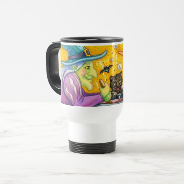 MUG DE VOYAGE SOEURS DE TÉMOIN ET CHAT NOIR HALLOWEEN (Devant gauche)