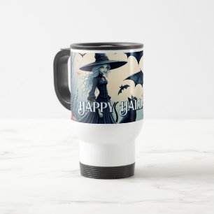 Mug De Voyage Sorcière, Chat Noir et Chauves-Souris dans le Ciel