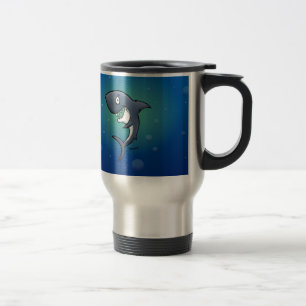 Mug De Voyage Sourire un requin drôle sur un Arrière - plan bleu
