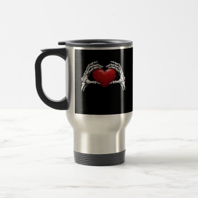 Mug De Voyage Squelette Mains Tenant Un Coeur Rouge Design Class (Gauche)