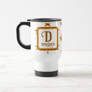 Mug De Voyage Star Monogram Orange Gold Nom de famille initial