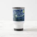Mug De Voyage Starry Night, Blue French Stars, Vincent Van Gogh<br><div class="desc">Une ville française "Saint Rémy" est en flammes avec la luminescence des étoiles sur une nuit étoilée bleue. Le ciel nocturne sur le paysage tourbillonne de nuages blancs, d'étoiles et de croissant jaune vif à la lune minuit. L'oeuvre de peinture à l'huile impressionniste de poste vintage est de Vincent Van...</div>