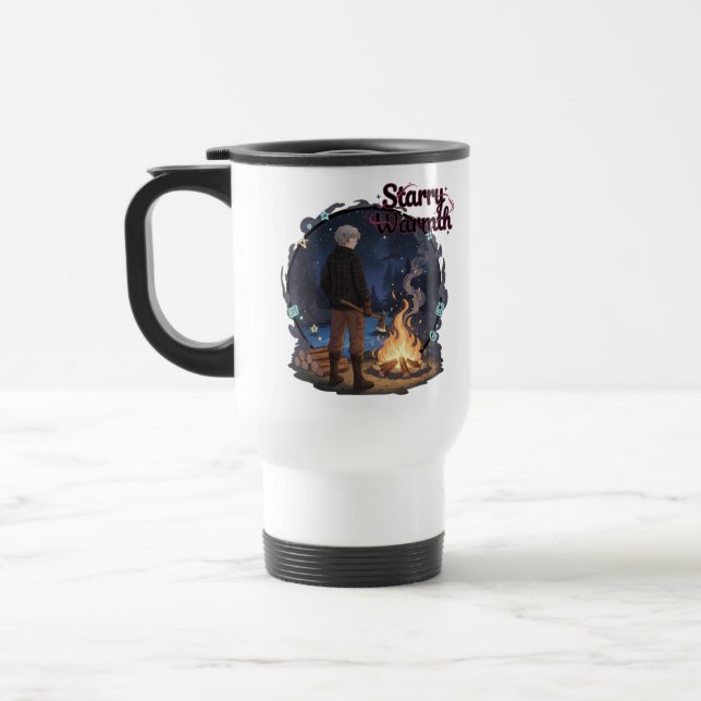 Mug De Voyage Starry Warmth - Lumberjack Anime Boy by Campfire (Gauche)