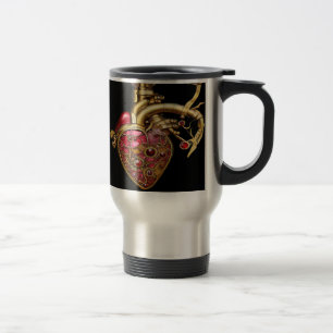 Mug De Voyage Steampunk Coeur Anatomique rubis et engrenages
