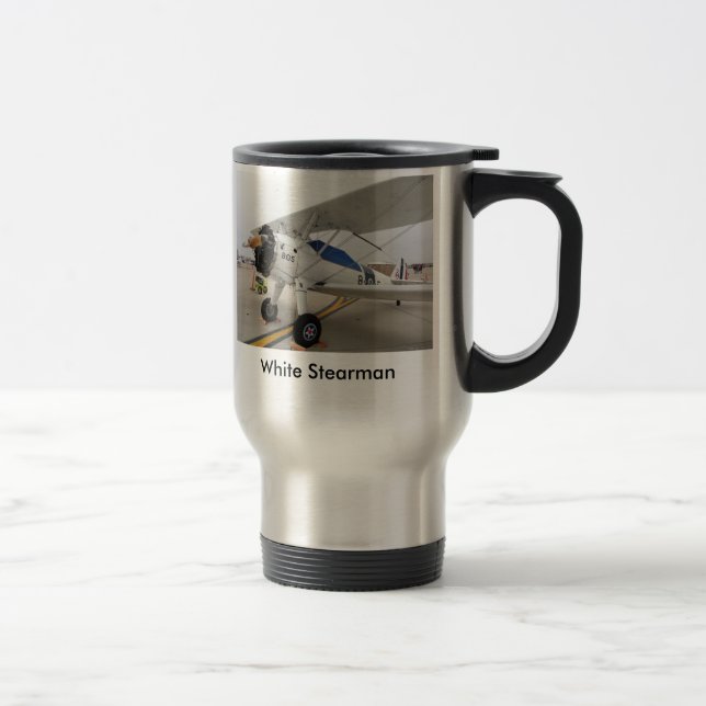 Mug De Voyage Stearman marin, Stearman blanc (Droit)