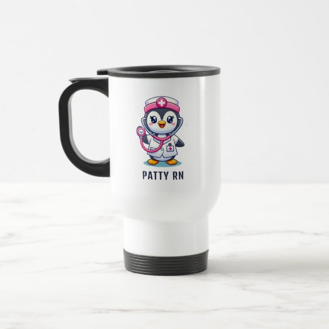 Mug De Voyage Stethoscope rose Infirmier pinguin mignon personna (Gauche)