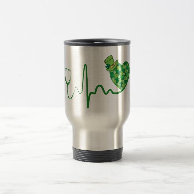 Mug De Voyage Stethoscope vert de la Saint-Patrick 15oz (Centre)