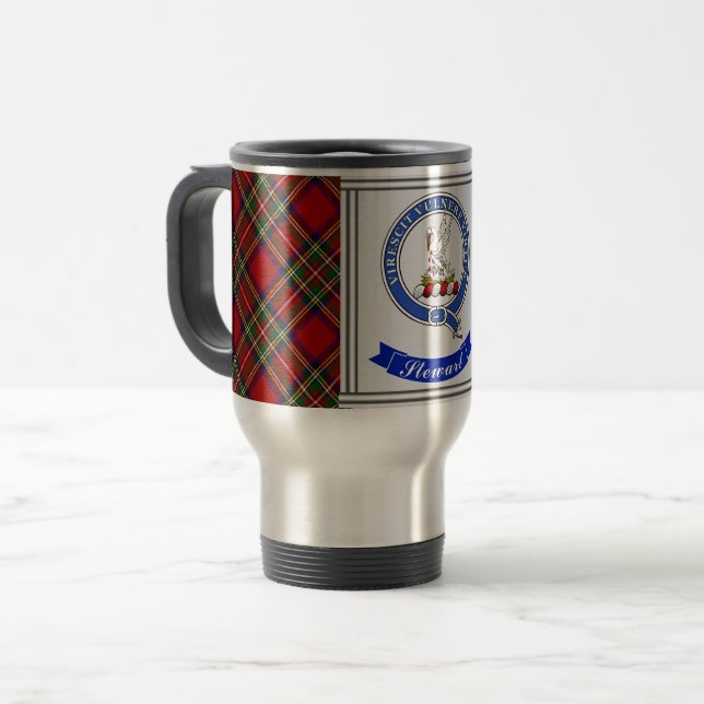 Mug De Voyage Stewart Clan Badge & Tartan Personnalisé (Devant gauche)
