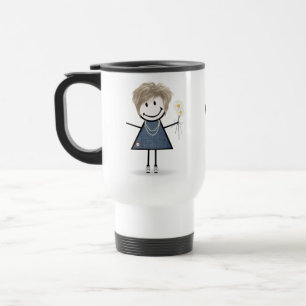 Mug De Voyage Stick Figure Girl avec Baskets et marguerites