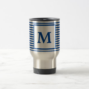 Mug De Voyage Stripes bleues simples et monogramme