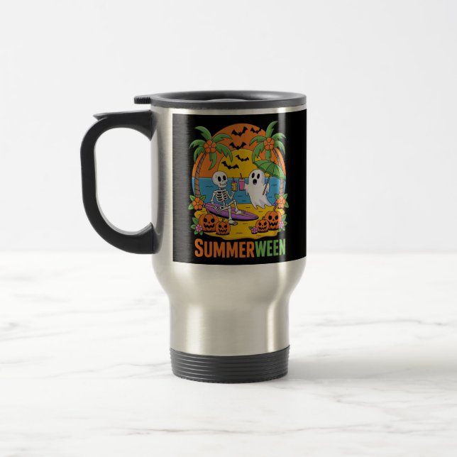 Mug De Voyage Summerween Skeleton Ghost Beach Halloween Fu (Gauche)