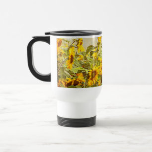 Mug De Voyage Sunflower Field Vintage Floral Jaune antique