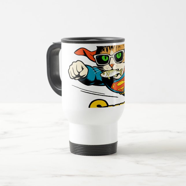 Mug De Voyage Super Chat Volant avec Poisson  (Devant gauche)