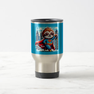 Mug De Voyage Super Sloth Funny Pixel Art Hero Design de paysage