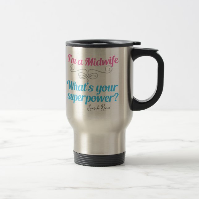 Mug De Voyage Superhero Mignonne sage-femme personnalisée (Droit)