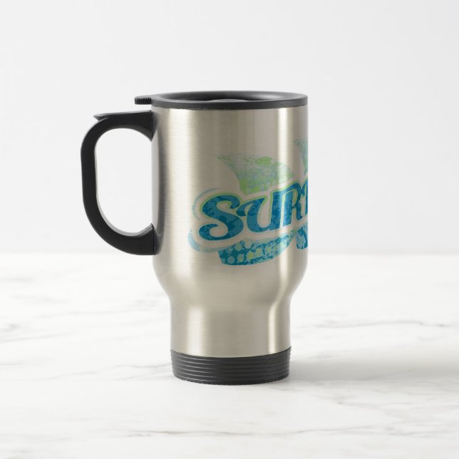 Mug De Voyage "Surf Up" surfeurs bleus et verts voyage muet (Gauche)