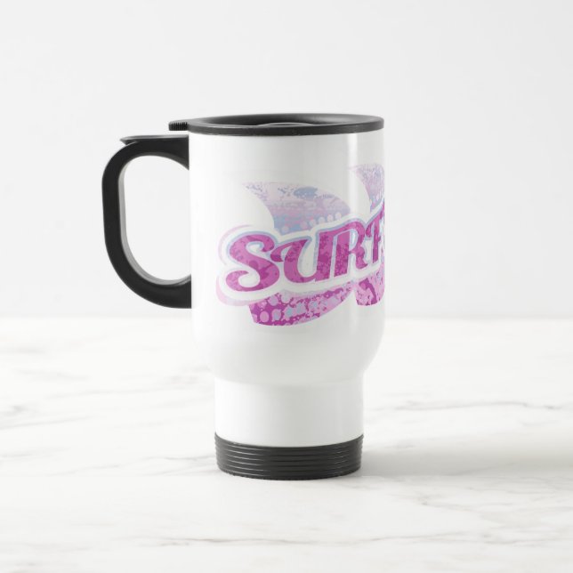 Mug de voyage "Surf's Up" surfeurs rose et violet (Gauche)