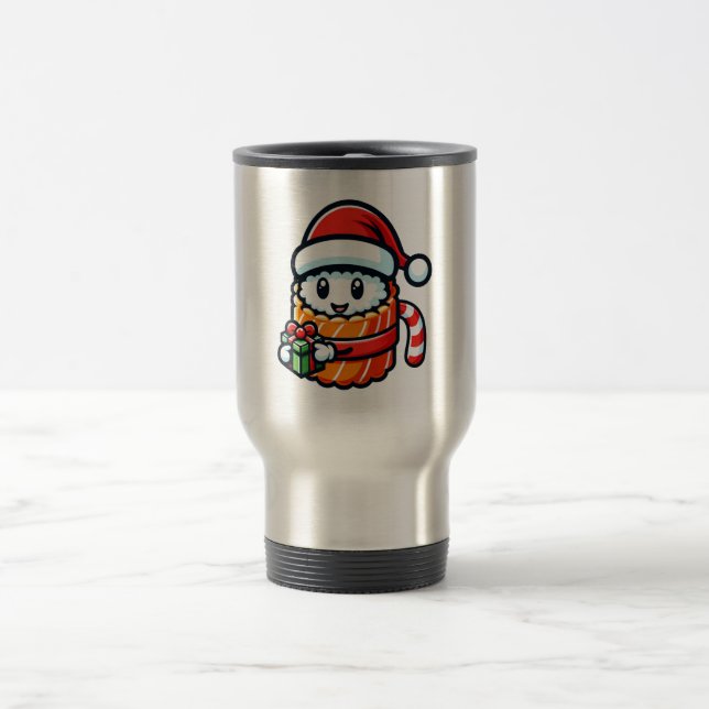 Mug De Voyage Sushi de Noël - Mignonne Conception de caricature  (Centre)