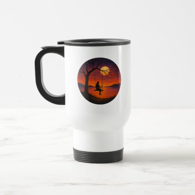 Mug de voyage Swing Art Silhouette de coucher de s (Gauche)