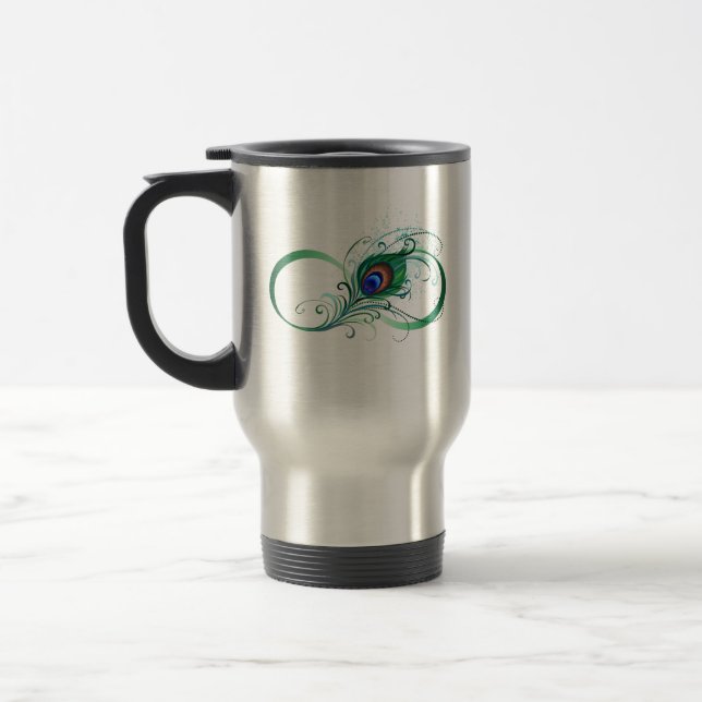 Mug De Voyage Symbole de l'infini avec plume de paon (Gauche)
