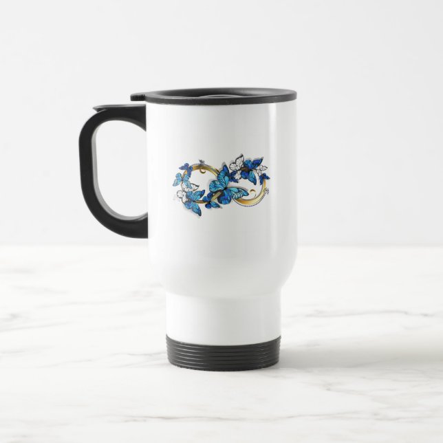 Mug De Voyage Symbole infini de papillons Morpho bleus (Gauche)