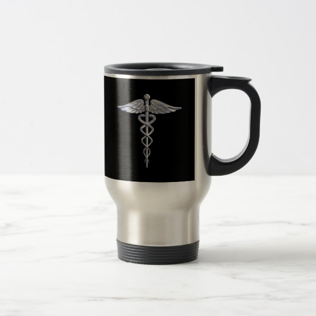 Mug De Voyage Symbole Médicale de caducée sur le noir (Droit)