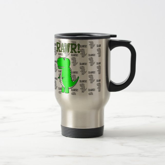 Mug De Voyage T-Rex mignon et en colère avec Motif noir et blanc (Droit)