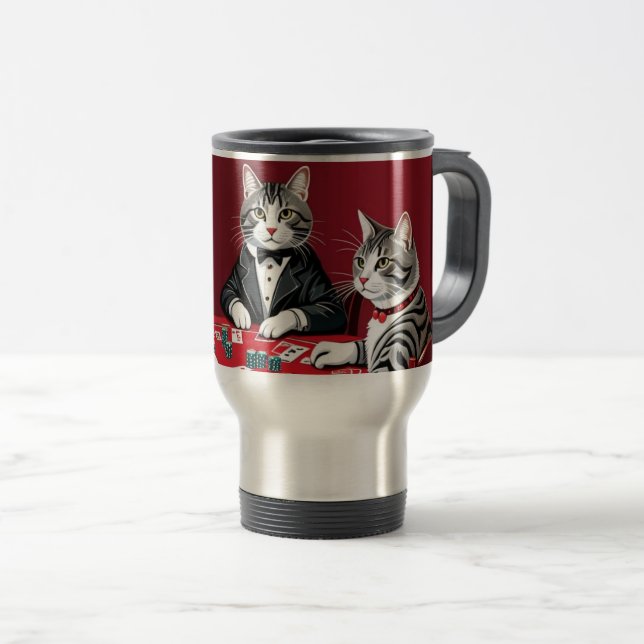 Mug De Voyage Tabby Cats Jouer Au Poker (Devant droit)