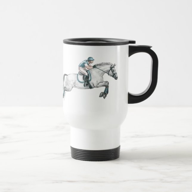 Mug De Voyage Tachetez sauter gris de cheval de concours complet (Droite)