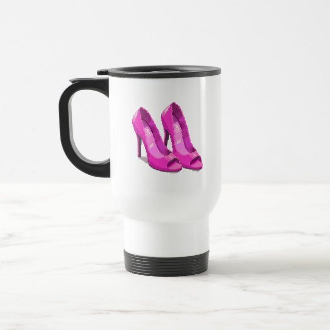 Mug De Voyage Talons Hauts Roses Style Pixel Art 64 Bits (Gauche)