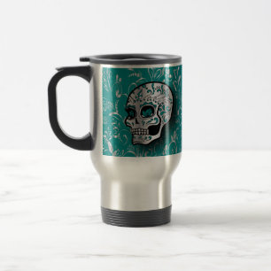 Mug De Voyage Teal lunatique et crâne argenté de sucre