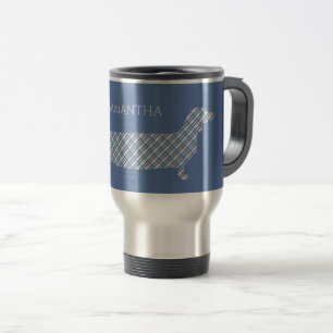 Mug De Voyage Teckel de plaid sur le bleu