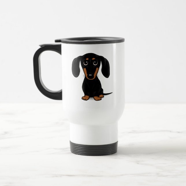 Mug De Voyage Teckel noir et bronzage aux cheveux courts mignon (Gauche)