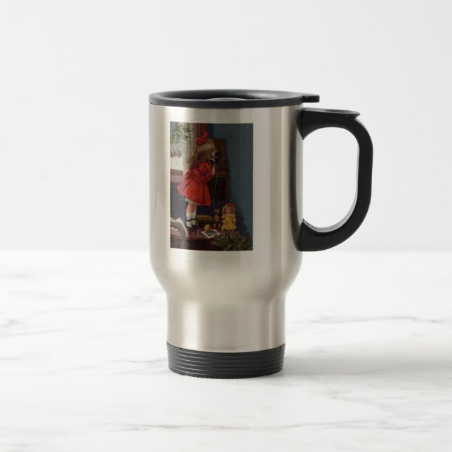 Mug De Voyage Téléphone Antique de Petite Fille de Noël (Droit)